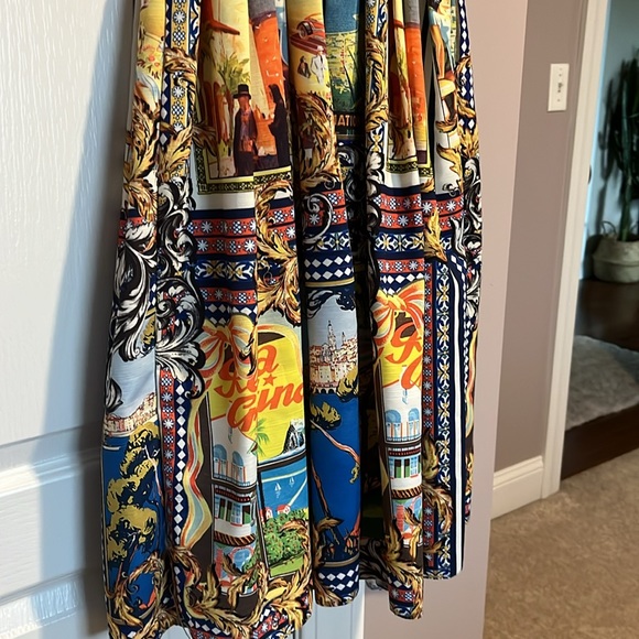 NWT ASOS Linen Bow Detail Cut Out Skater Dress in Postcard Print size 2 - Picture 10 of 13